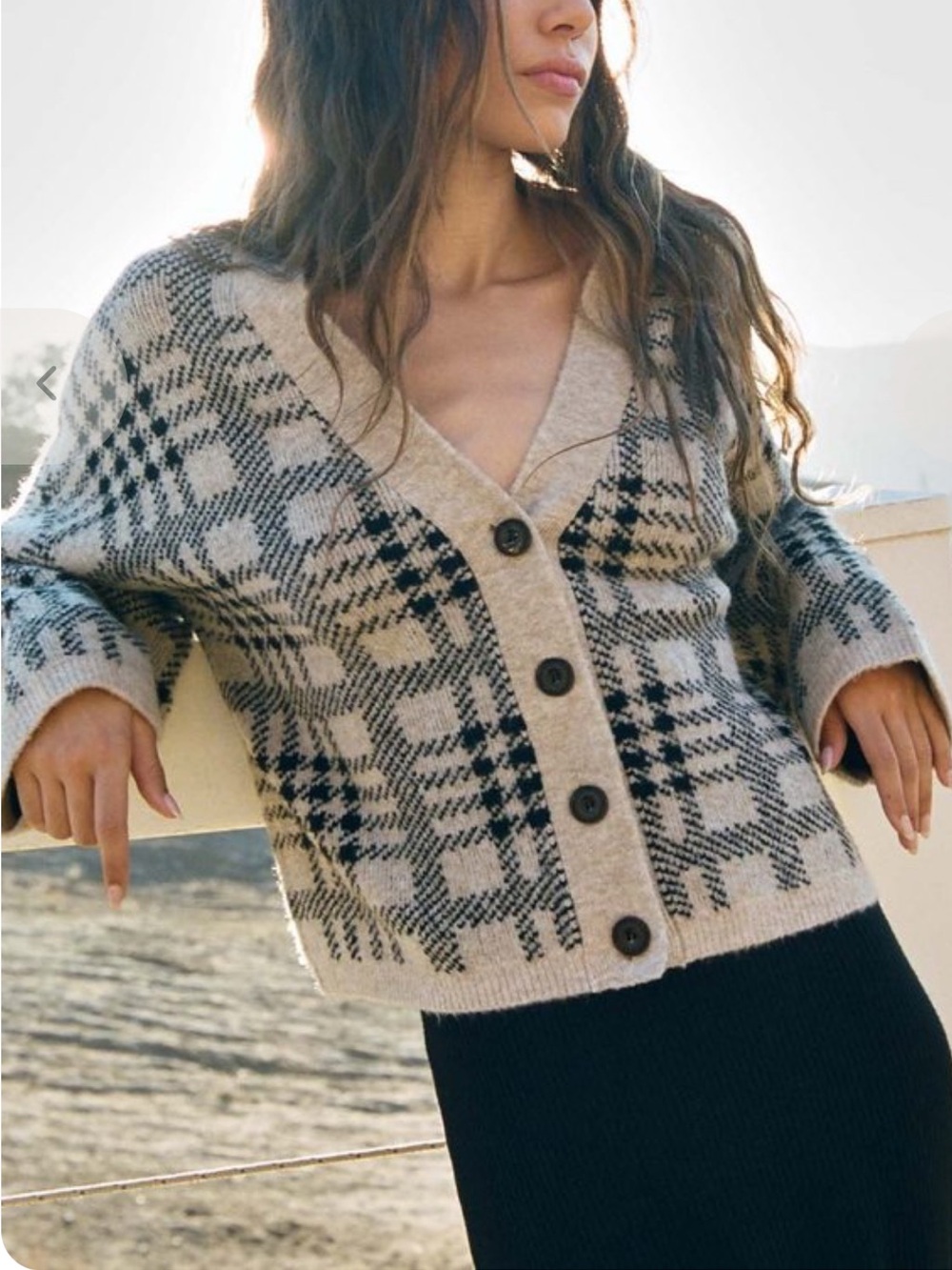Rails Black Oatmeal Plaid Wool Blend Cardigan Size Large